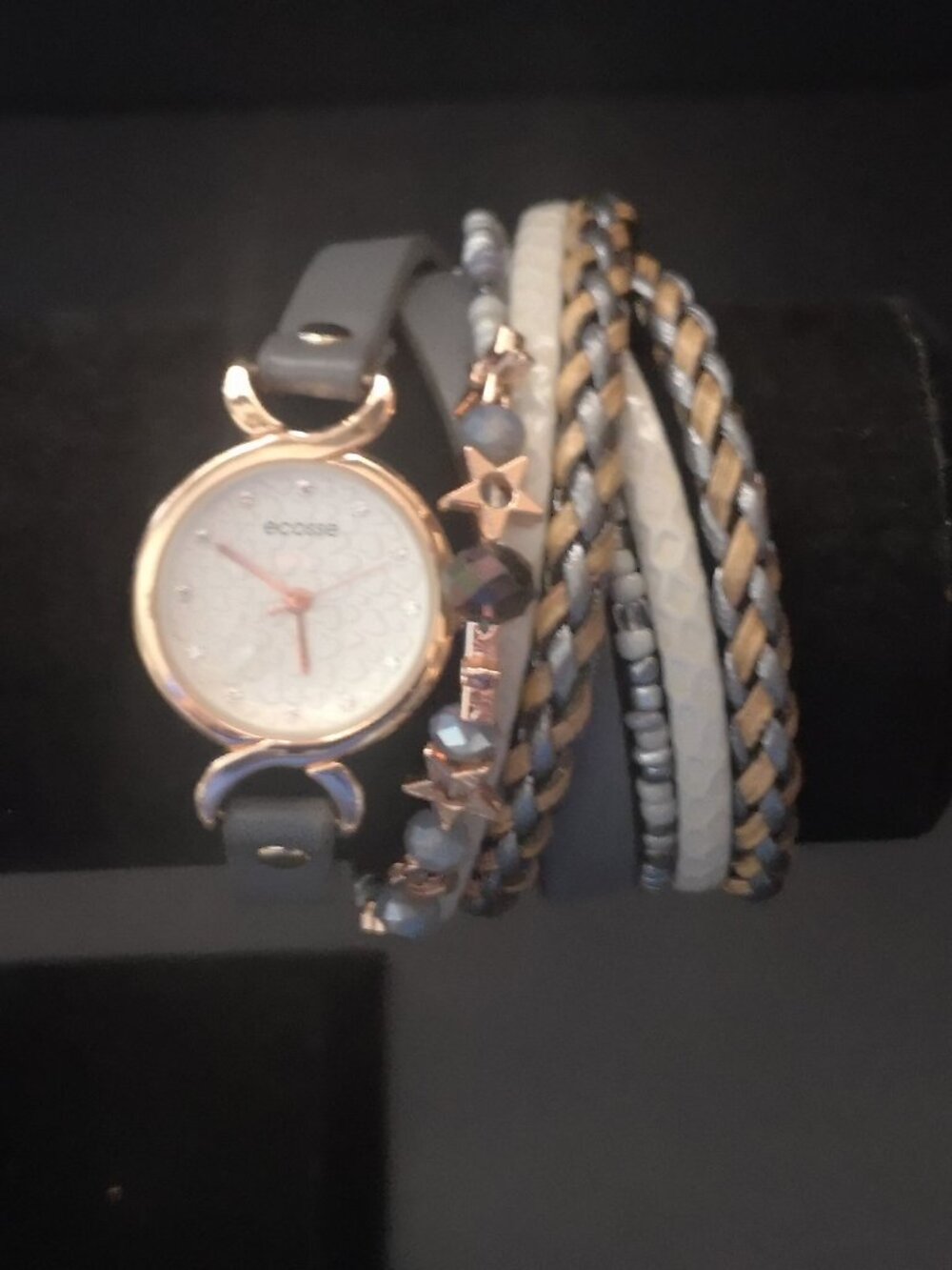 Ecosse Ladies Multi Strand Wrap Bracelet Wristwatch w/ White Face Battery